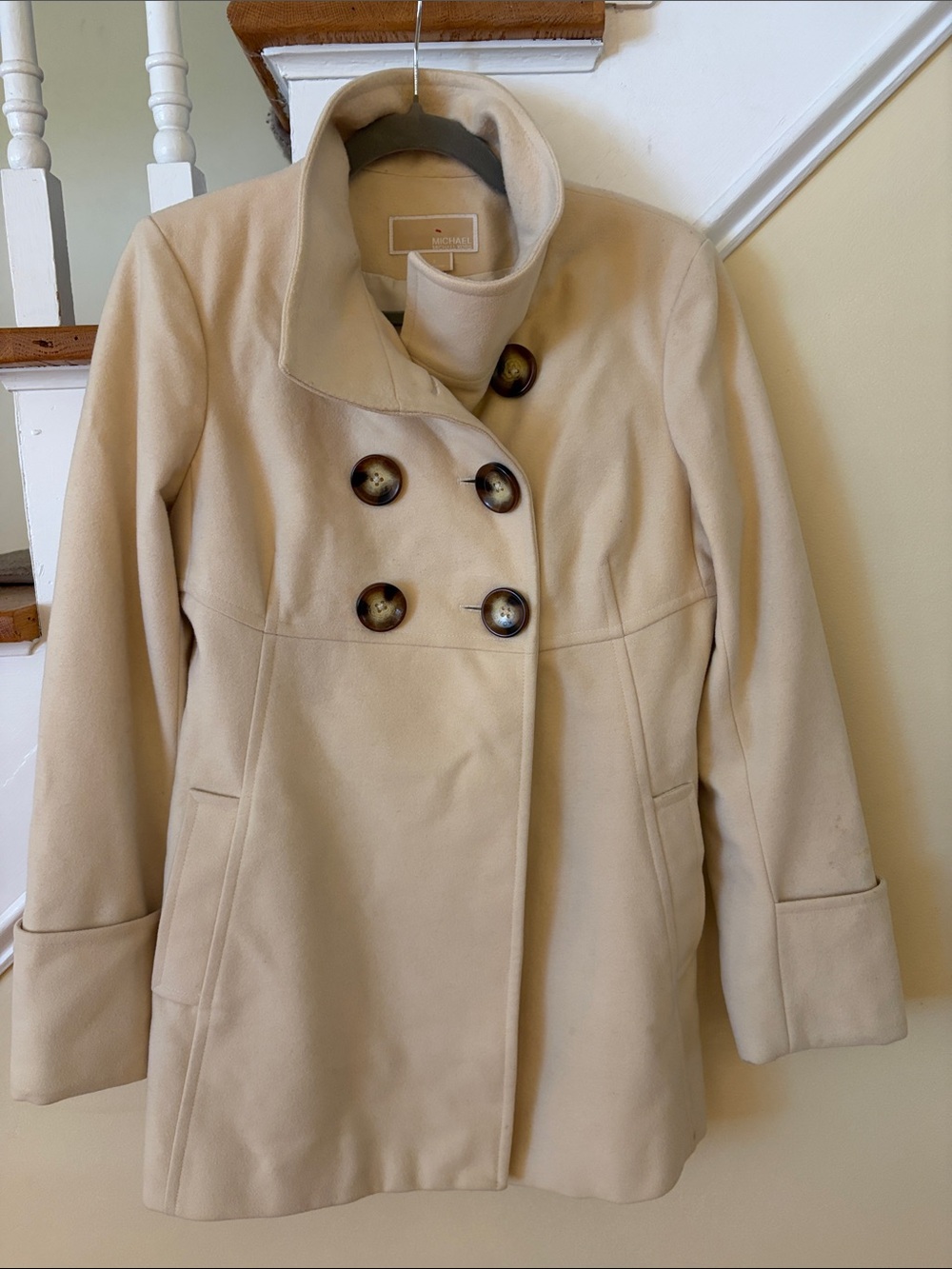 Michael Kors Cream Double-Breasted Wool-Blend Coat
